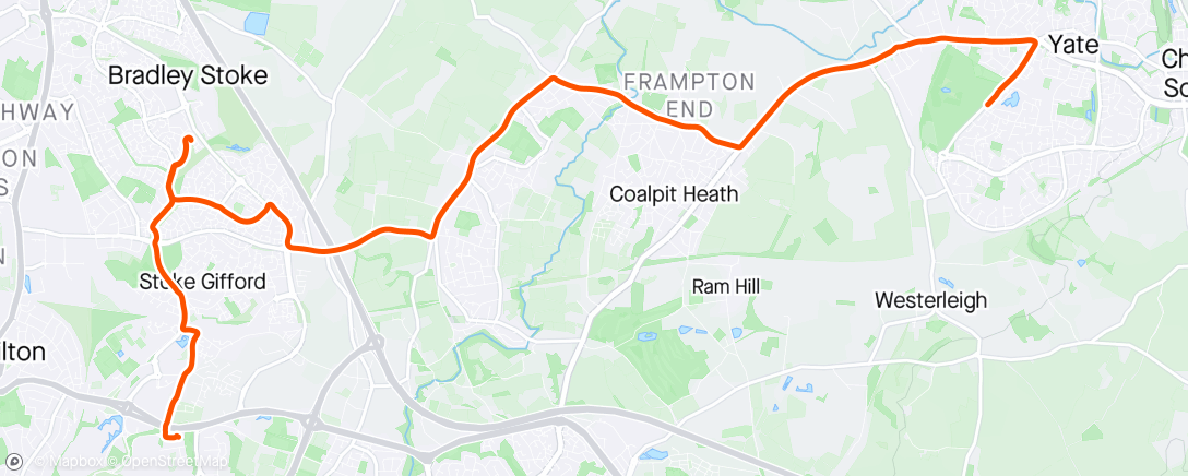 Map of the activity, Ride home from tour de Bristol