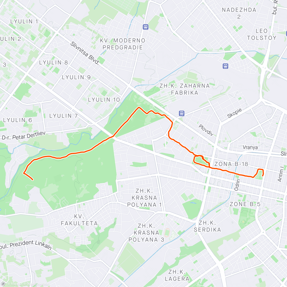 Map of the activity, 3 Park Run ~12K