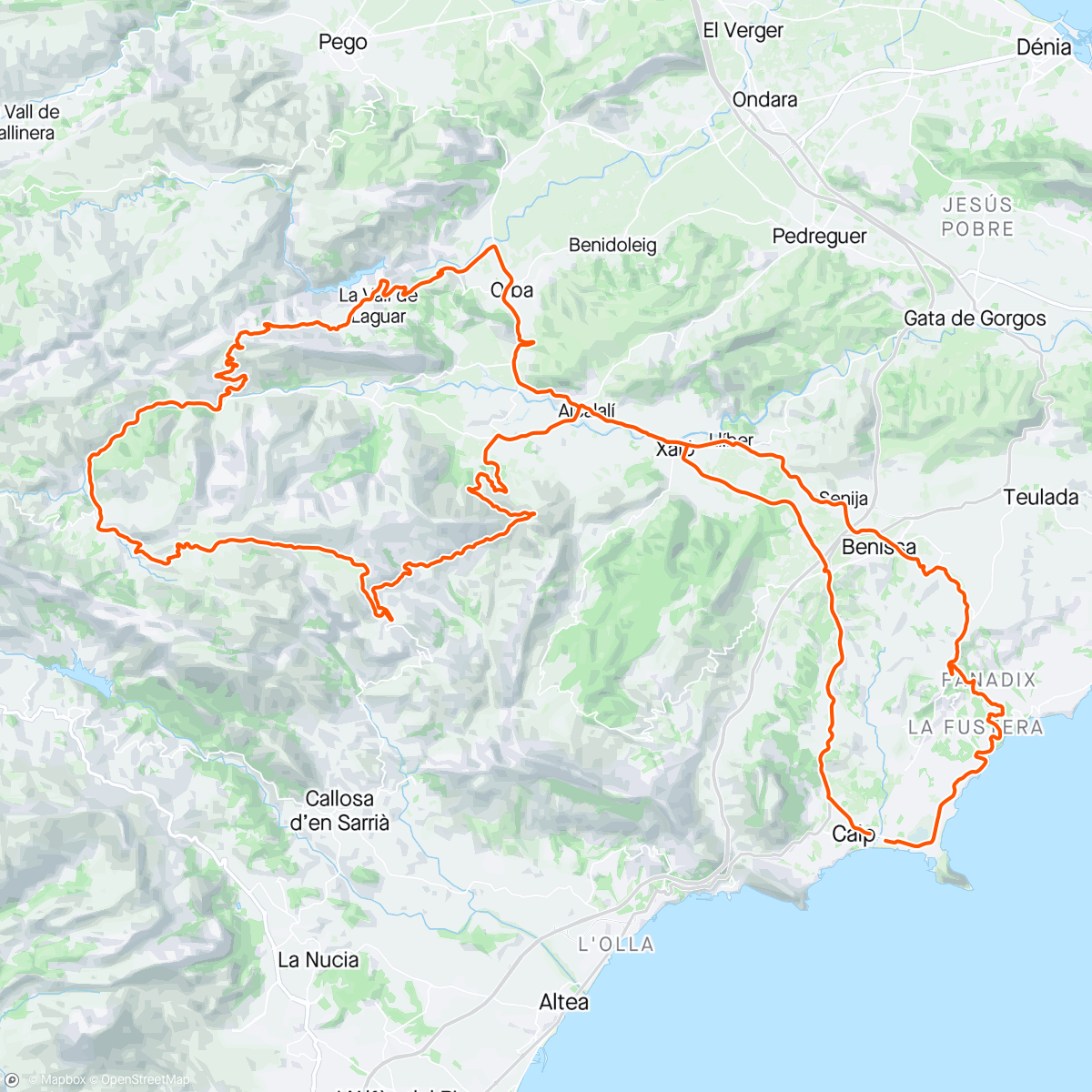 Map of the activity, Sortie vélo la vall de laguar , Castel de Castells, Rate