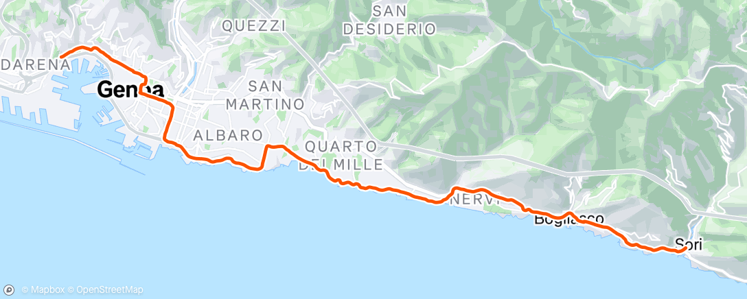 Map of the activity, Ciclismo serale