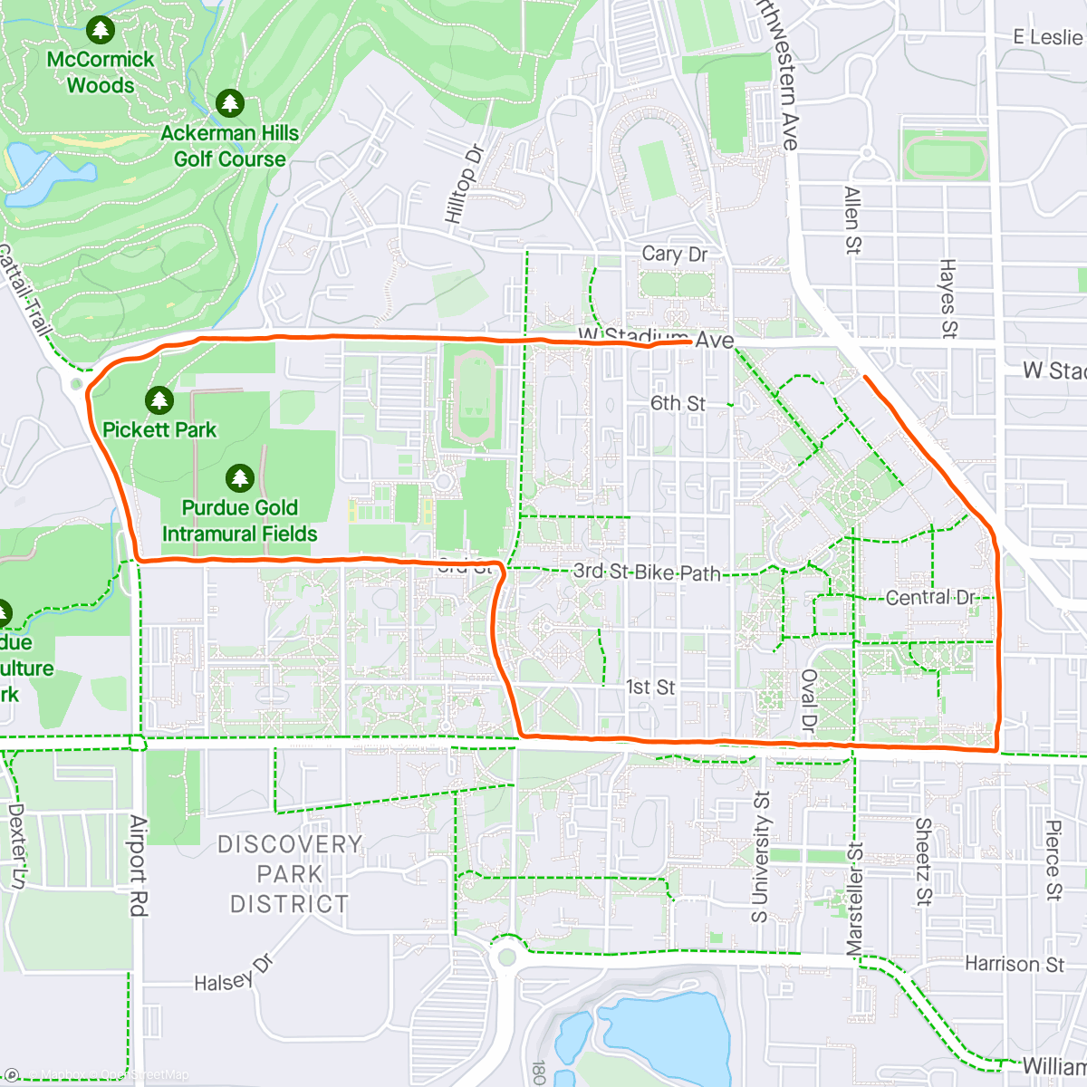 Map of the activity, 5k Hammer down cancer - Purdue first run is VERY long time