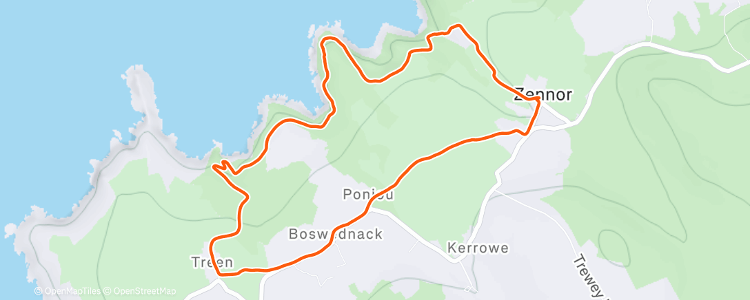 Map of the activity, New Years Eve hike around Zennor and a pint