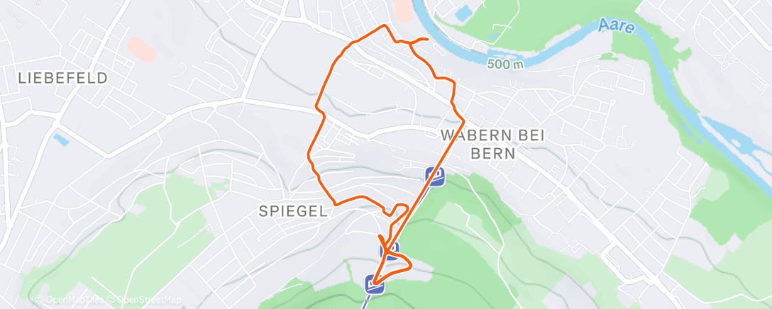 Map of the activity, STB: Hügelläufe Gurten-Mitte 12x1'30/1’35