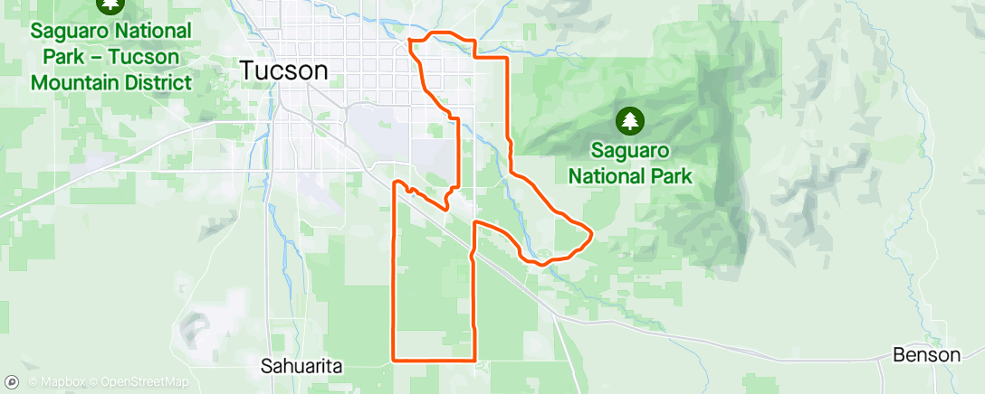 Map of the activity, Sabino Cycles group ride
