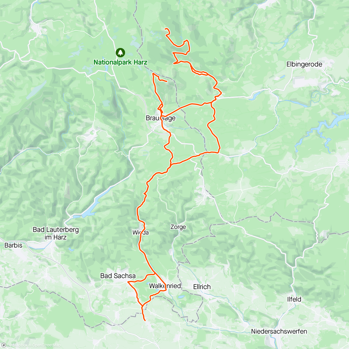 Map of the activity, Brocken und Wurmberg  soweit möglich locker