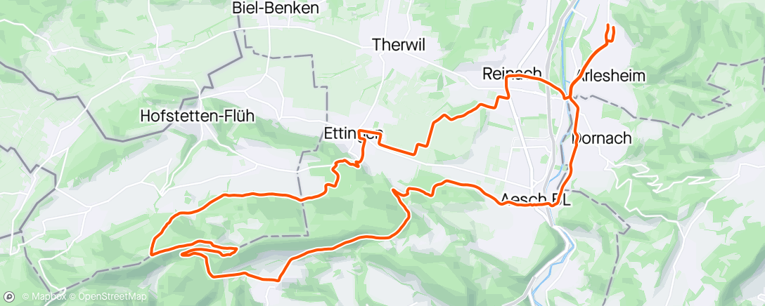 Mapa de la actividad, Mountainbike-Fahrt am Abend