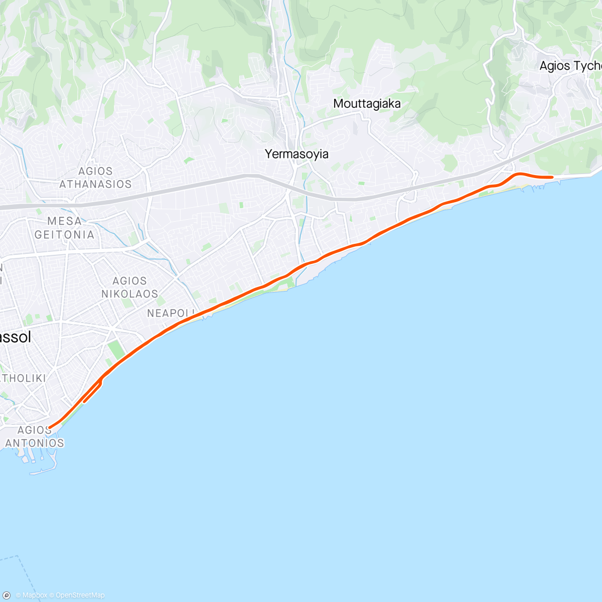 Map of the activity, Limassol Marathon 2024(21km)