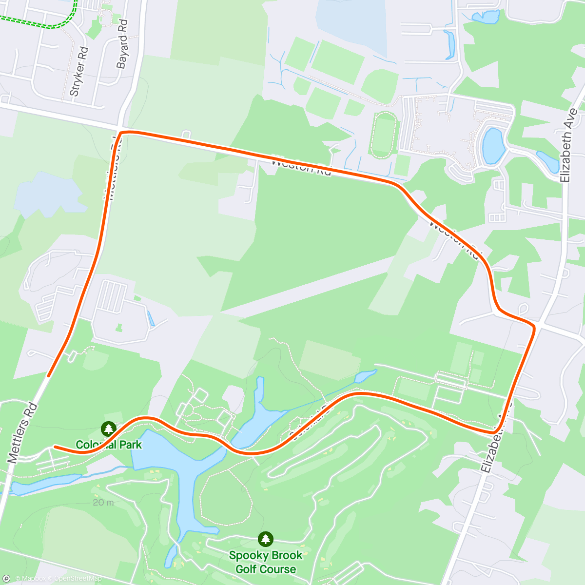 Map of the activity, Garden State 5k: Still not as quick as I was targeting for my first race of the day, but better than last time.
