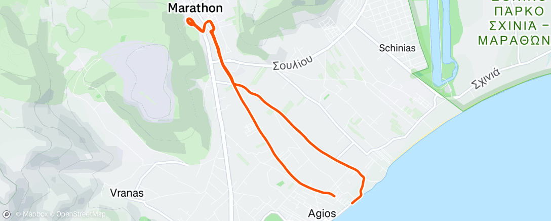 Map of the activity, Běh do Marathónu 🇬🇷