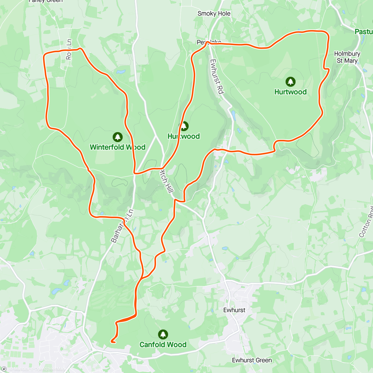 Mapa da atividade, Maverick Terrex North Downs Race.  22k trail.