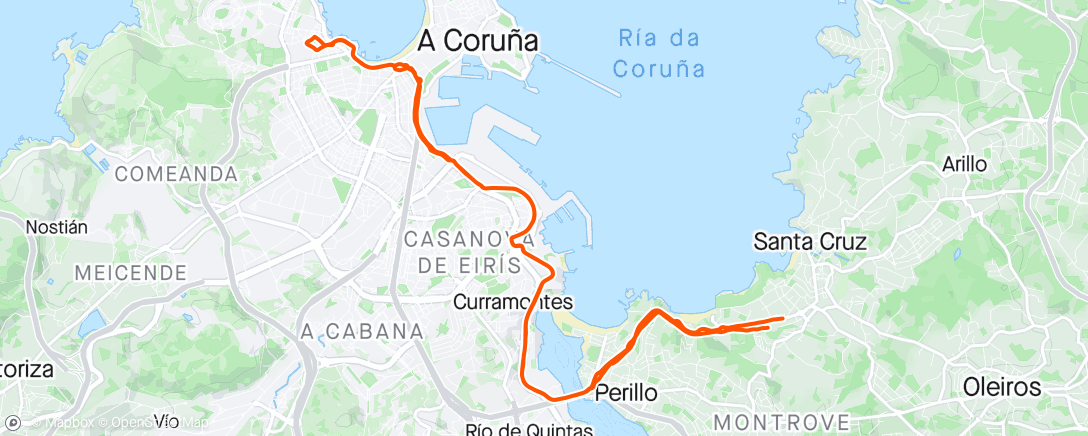 Map of the activity, recorrido de ida y vuelta Oleiros