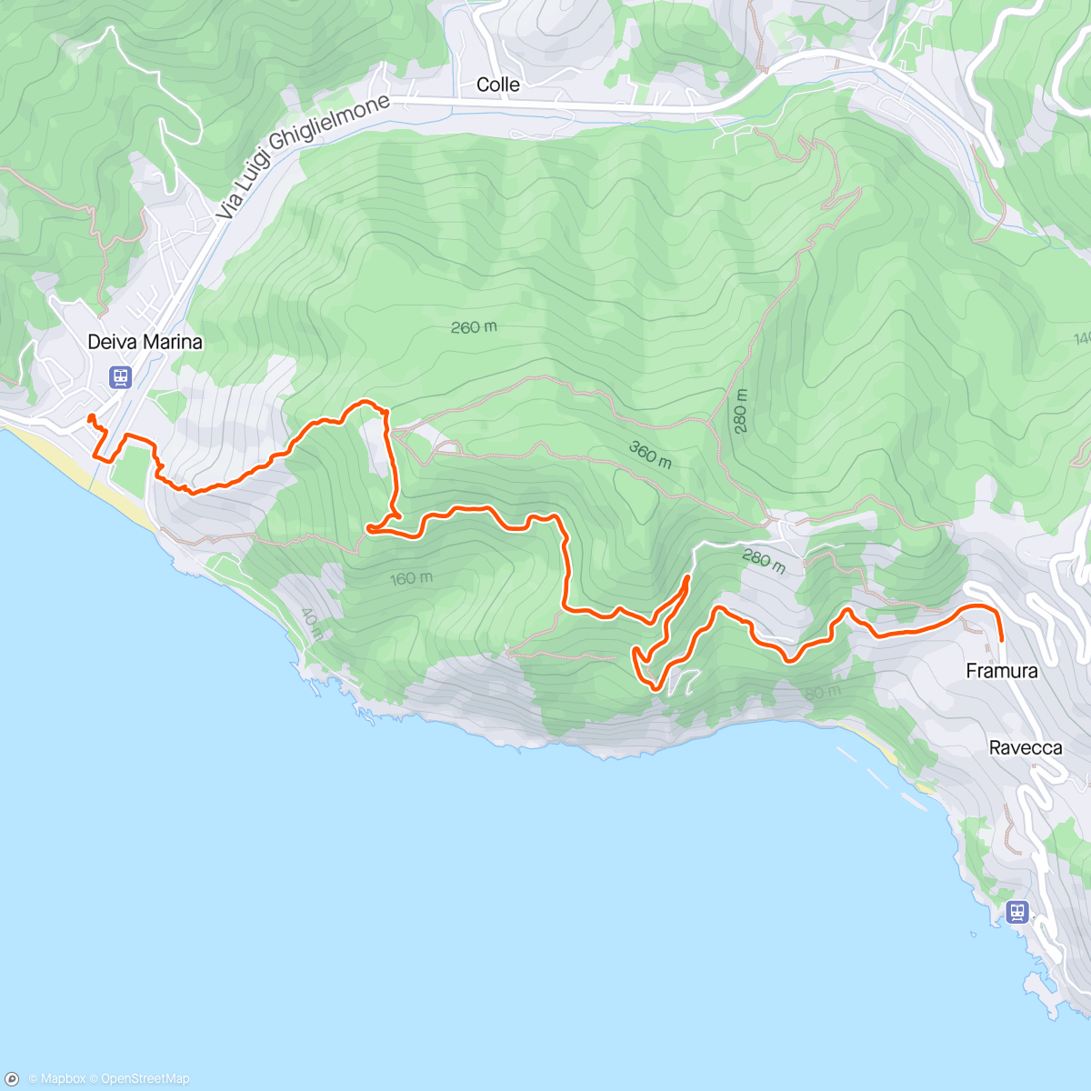 Map of the activity, Deiva Marina to Framura