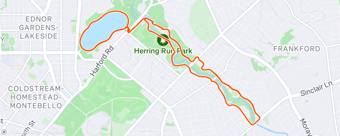 Map of the activity, Herring Run 3x Lake Montebello 3x