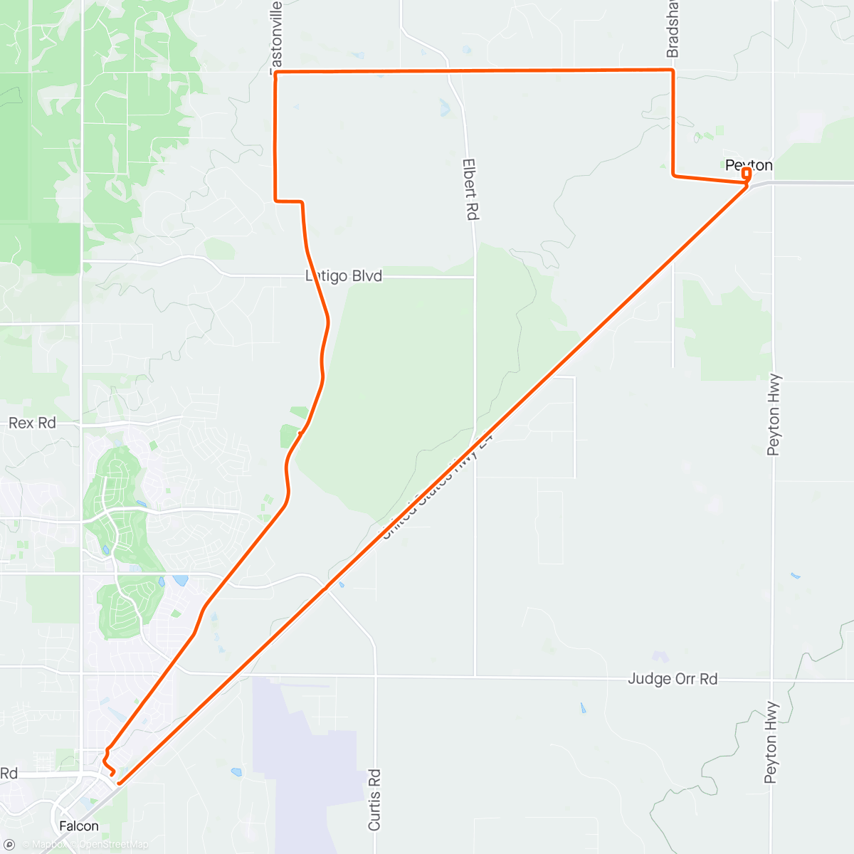 Map of the activity, Gravel Ride to Peyton