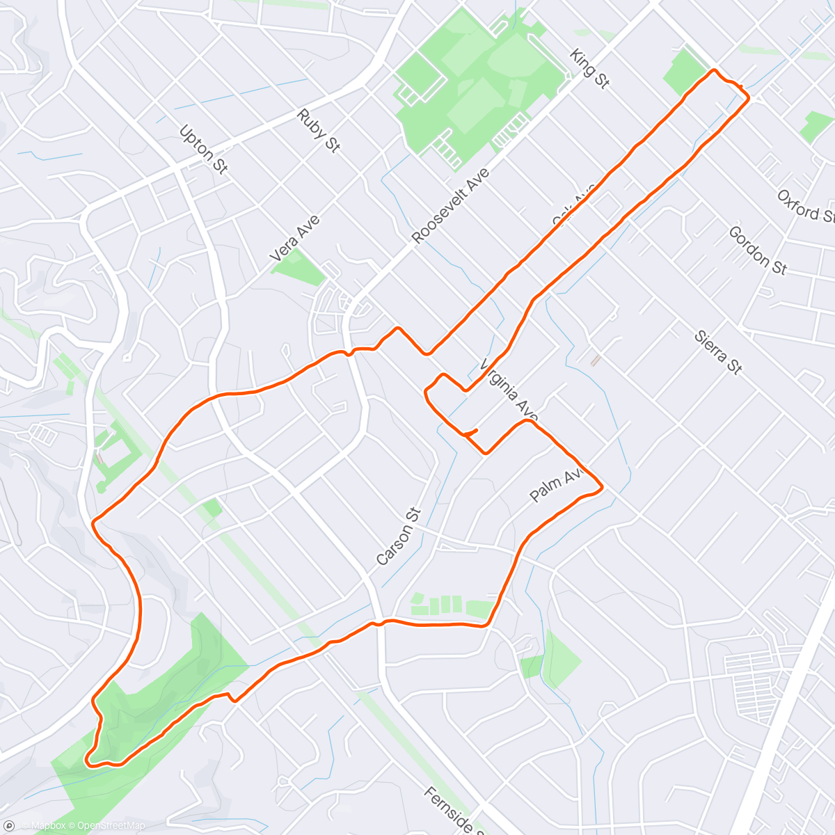 Map of the activity, Easy 4 with short hill sprints