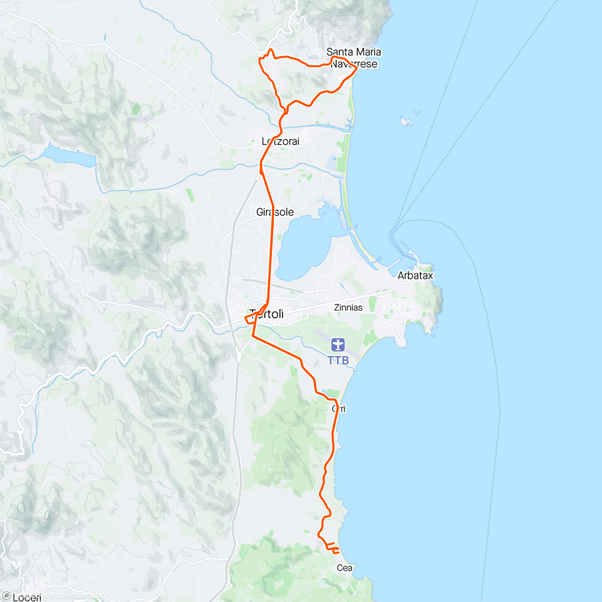 Map of the activity, Sardinia Day 3 - Arbatax