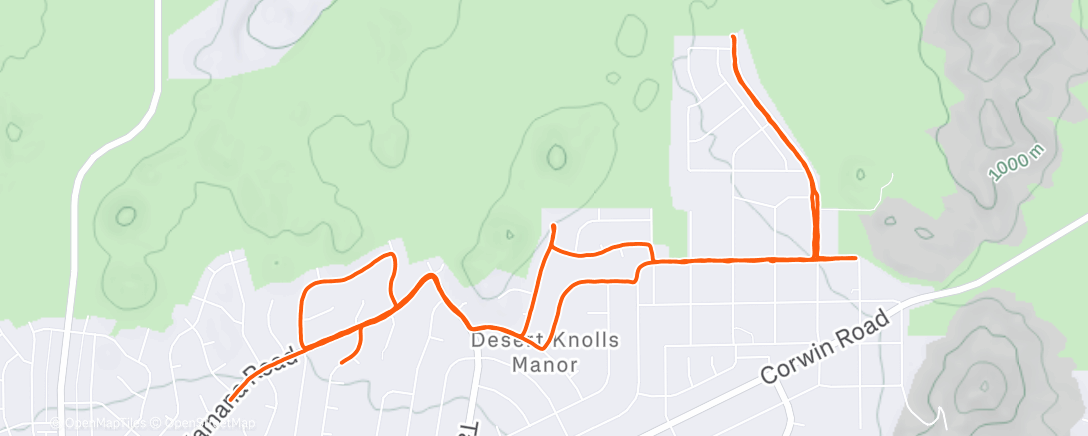 Map of the activity, Easy to Moderate paced run, first 3 miles were uphill.  Stopped for a while due to stray pit bull and Great Dane in my path.