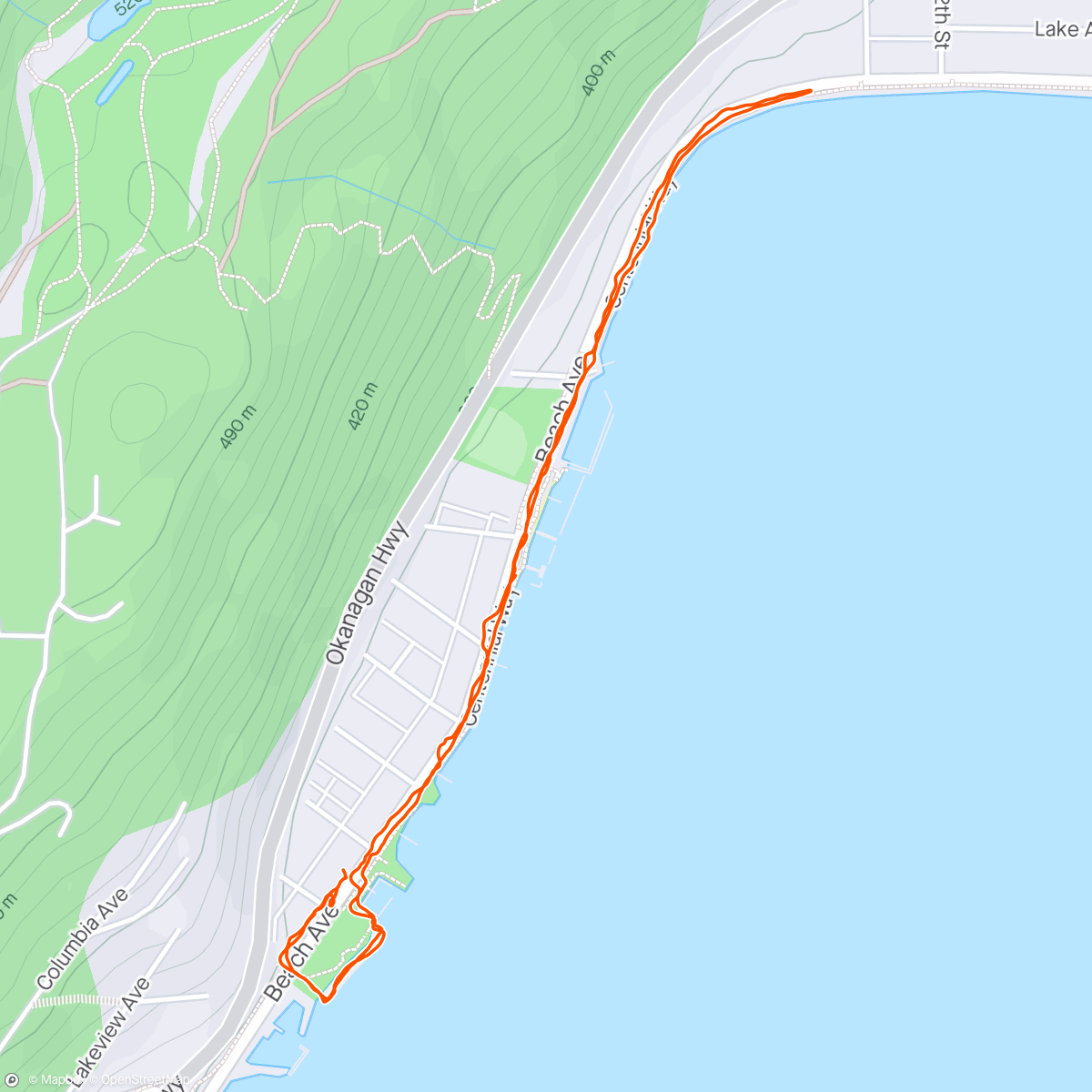 Map of the activity, Peachland walk with Chalan and Aussie