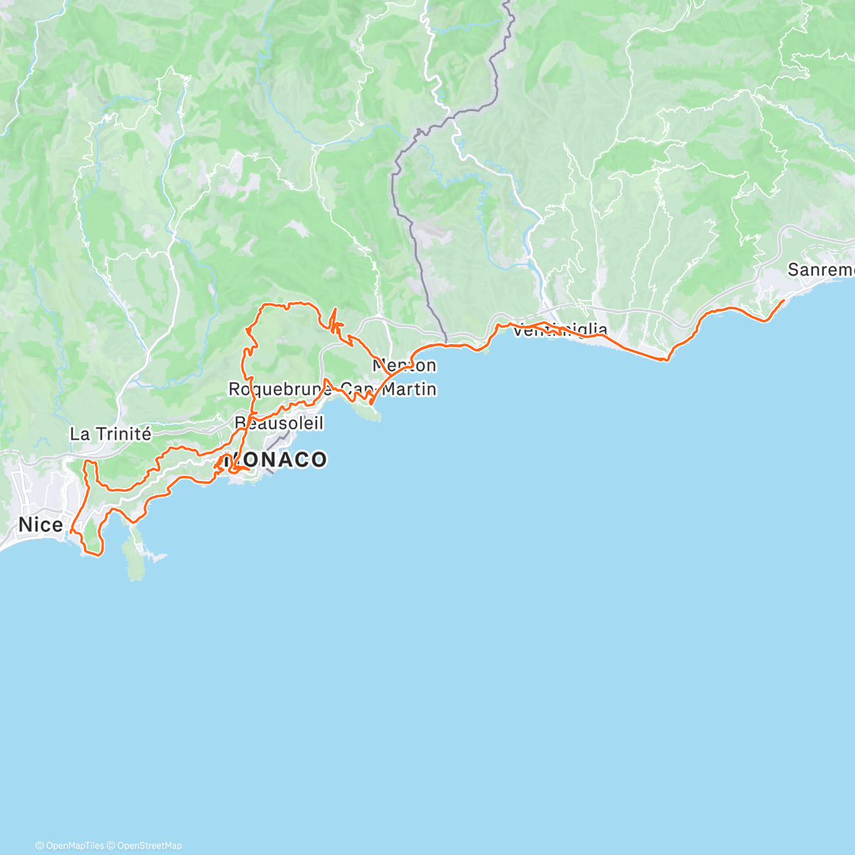 Карта физической активности (Bordighera 2025 day 1 (5H con doppio col D’Eze + Col de la Madone))