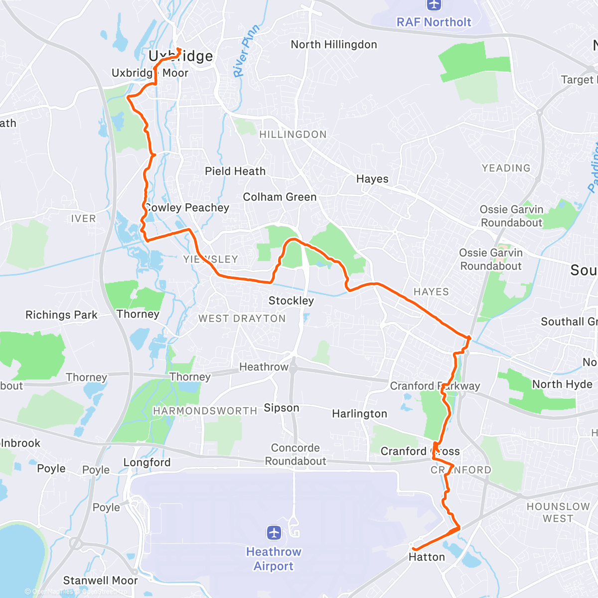Map of the activity, London Loop: Hatton Cross to Uxbridge