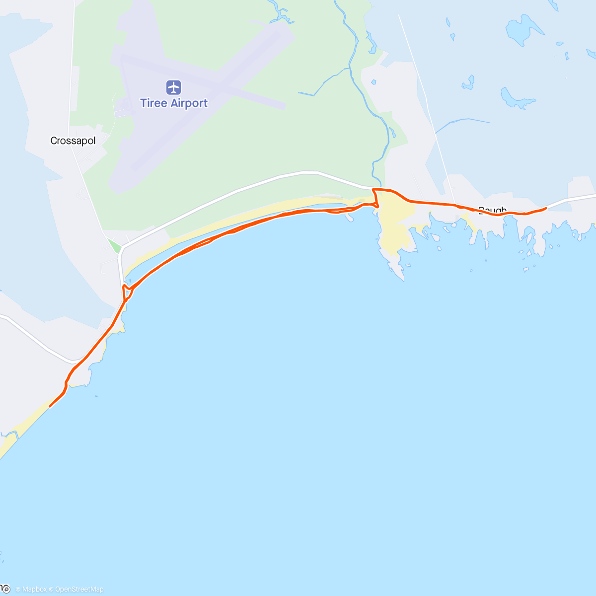 Map of the activity, Windy run along the beach and back