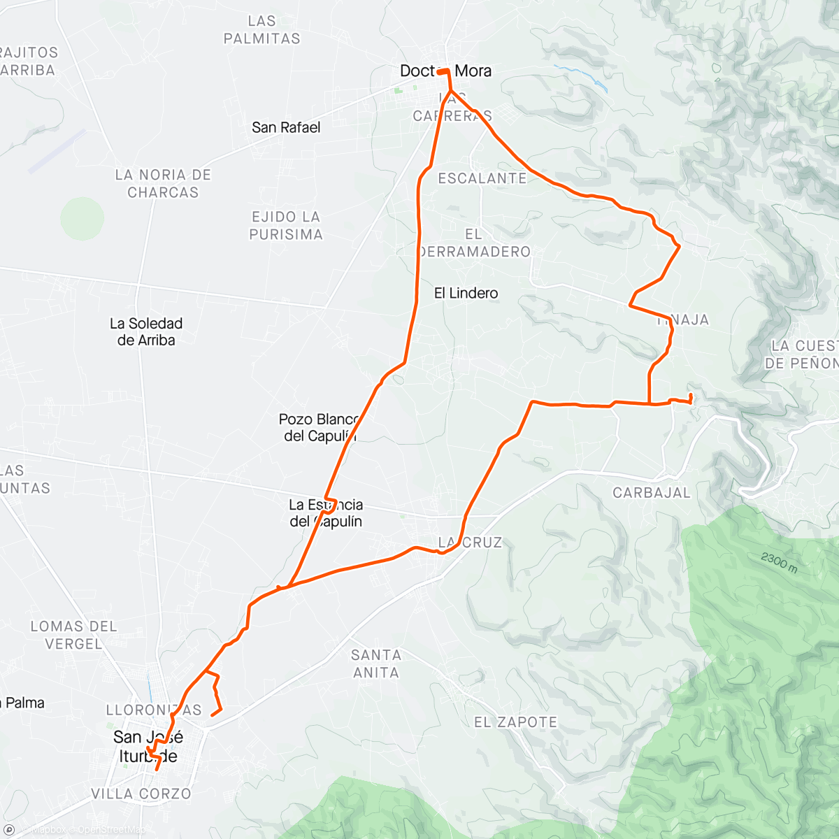 アクティビティ「🌳🚲 MTB CAMINOS DE GUANAJUATO」の地図