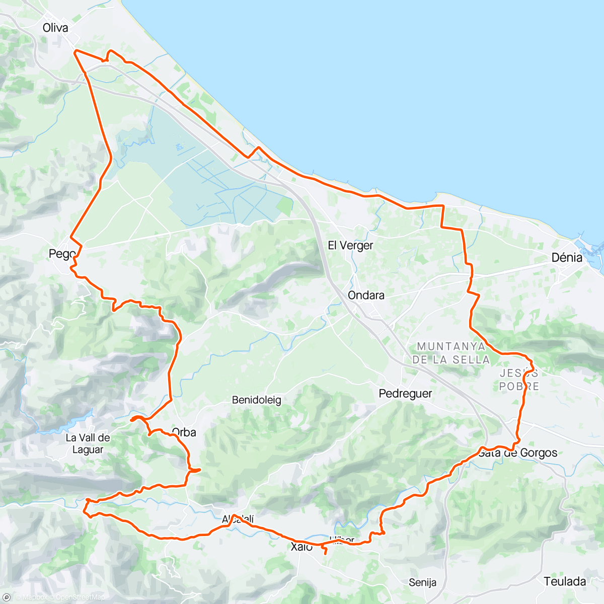 Map of the activity, Benigembla - Orbea - Pego - Oliva - Jesus Pobre - Gata de Gorgos
