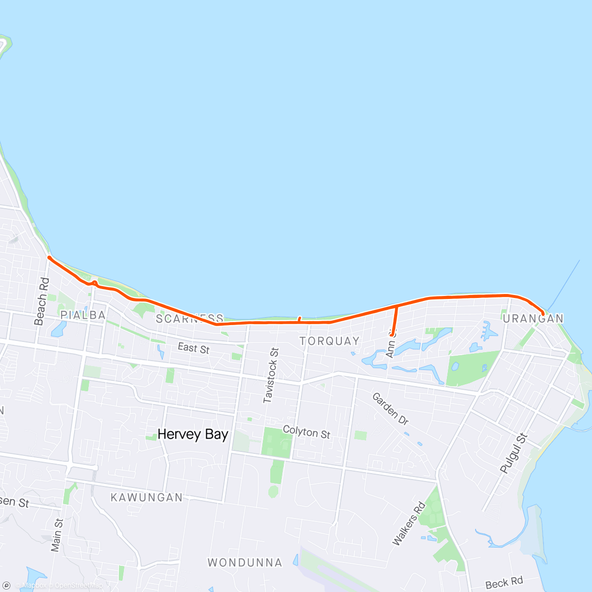 Map of the activity, Drove 2,650km’s to enjoy a morning ride in Hervey Bay.