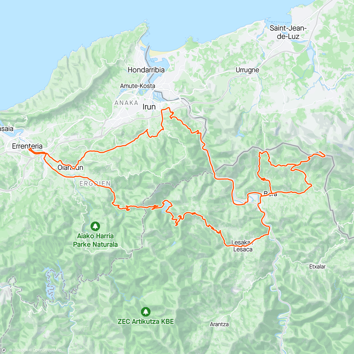 Mappa dell'attività Gurutze, Olaberria, San Martzial, Ibardin, Larun ⛰📈😲💦, Agina, Aritxulegi
