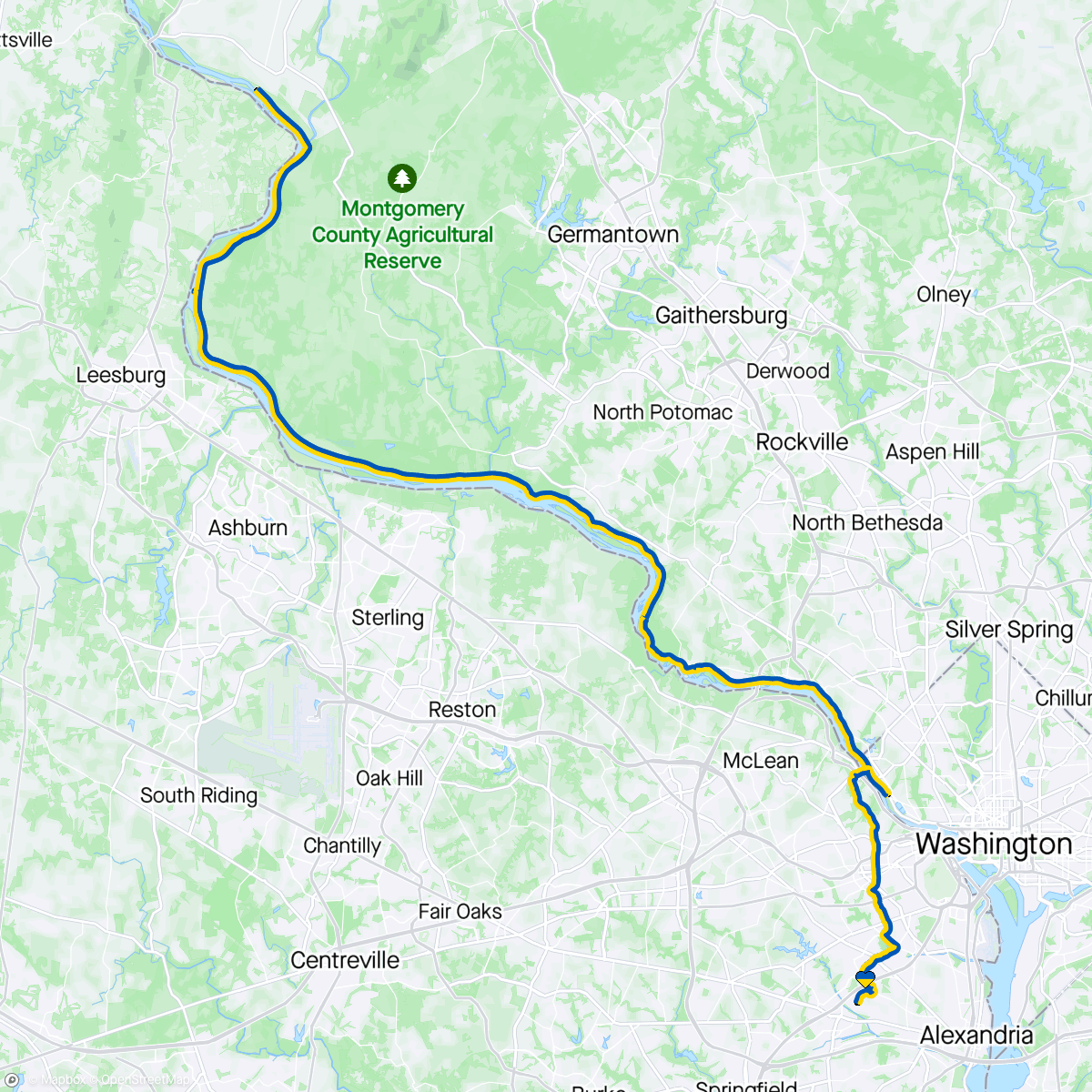 Map of the activity, A century ride on C&O Canal