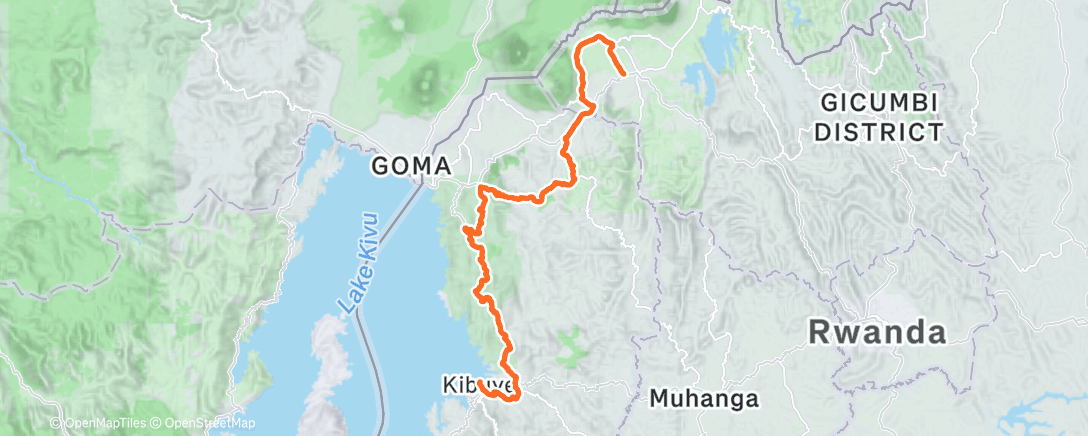 Map of the activity, Race Around Rwanda CP2-CP3