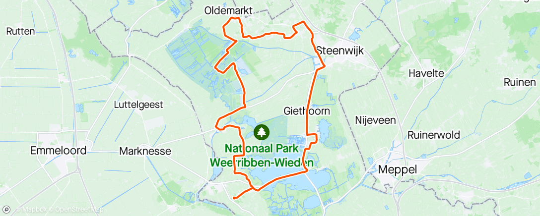 Mapa da atividade, Weerribben-Wieden Rond (From De Oldenhof, when you know after 1 km it will tough)