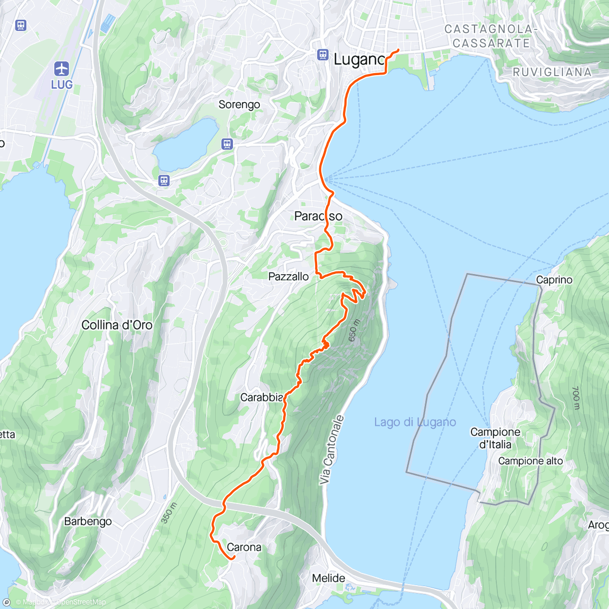 Map of the activity, Monte San Salvatore hike