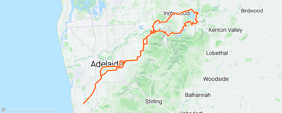 Map of the activity, Warradale to Cudlee Creek & return, 100km 1100m