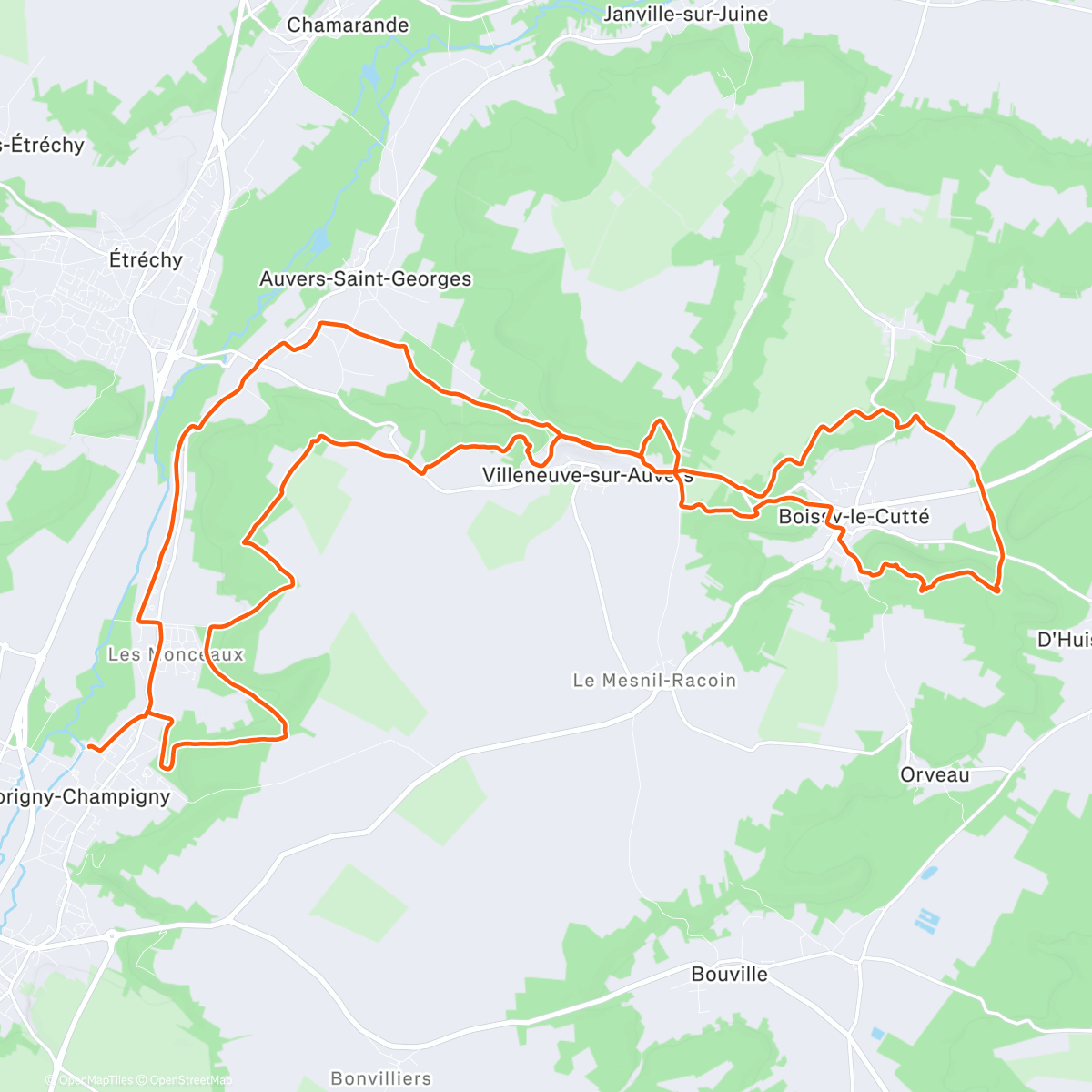 Map of the activity, Sortie VTT en soirée