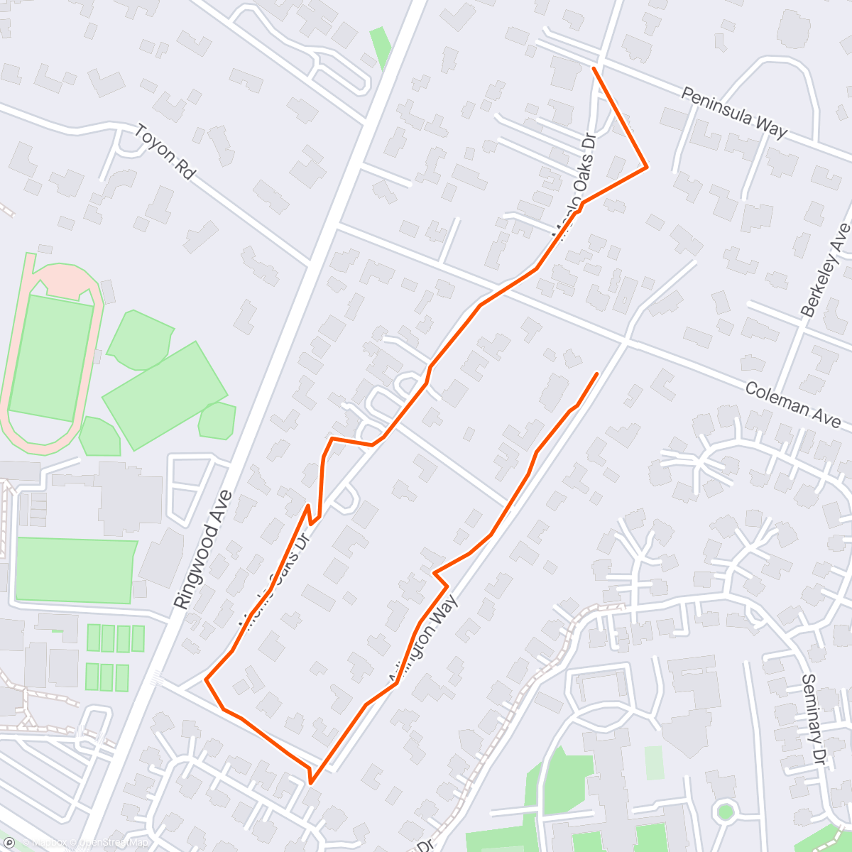 Map of the activity, ⛅ Menlo Park, California Michael took Gracie for a walk with her Fi dog collar