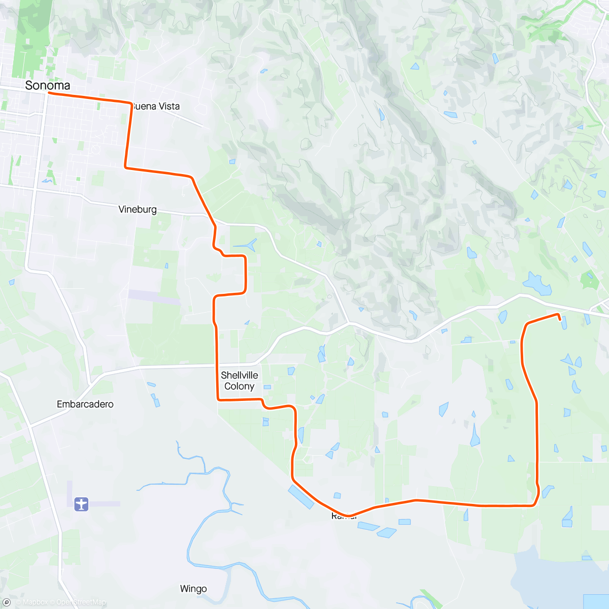 Map of the activity, Napa to Sonoma Half Marathon