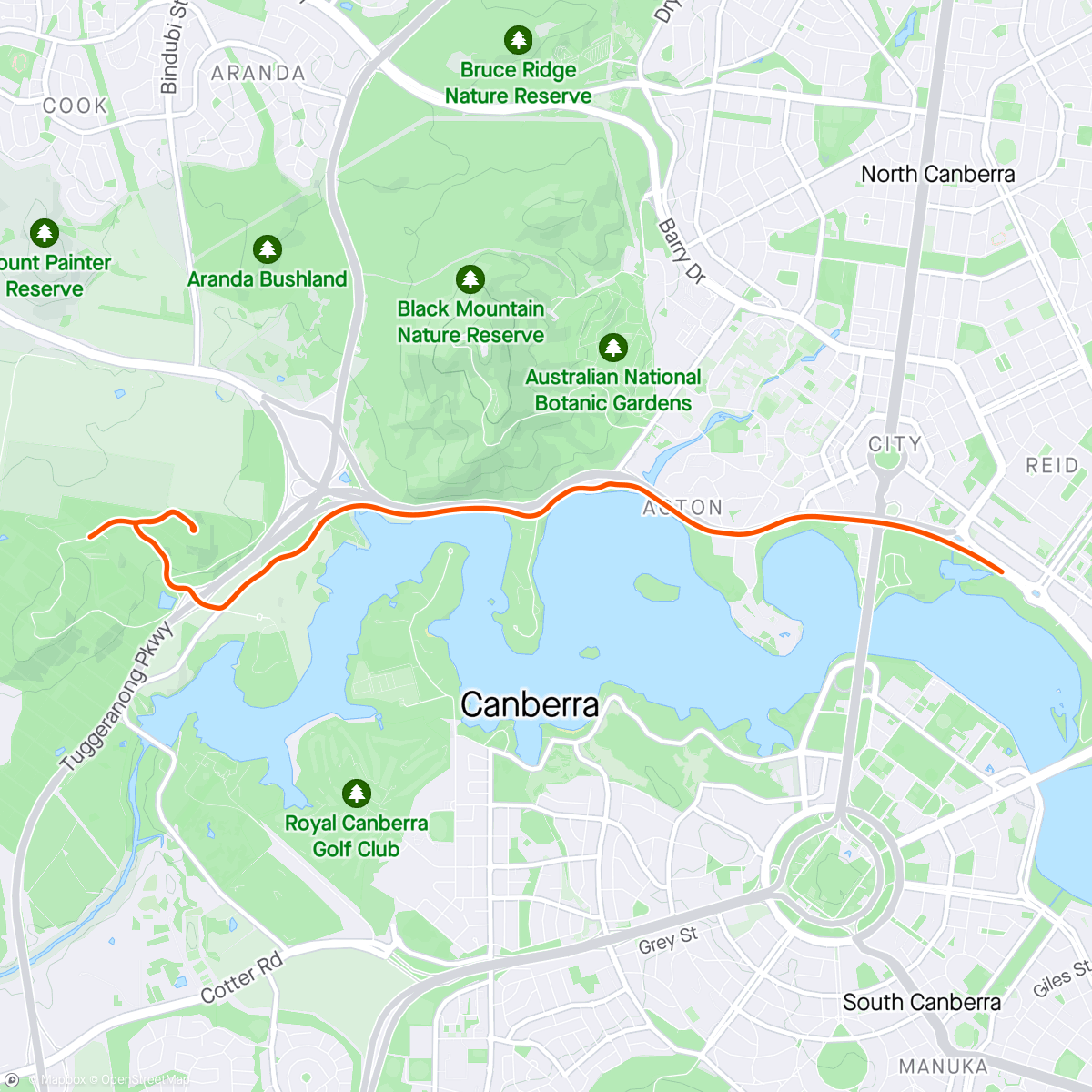 活动地图，20 mins of virtual ride ROUVY - Challenge Canberra | Australia 20 km