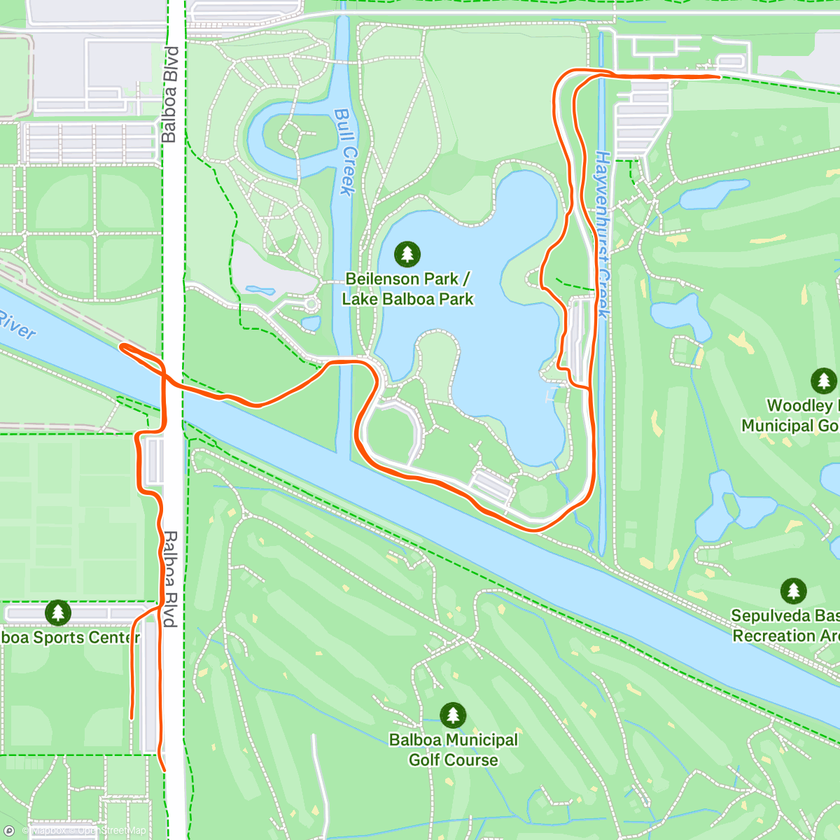 Map of the activity, Balboa bike/run