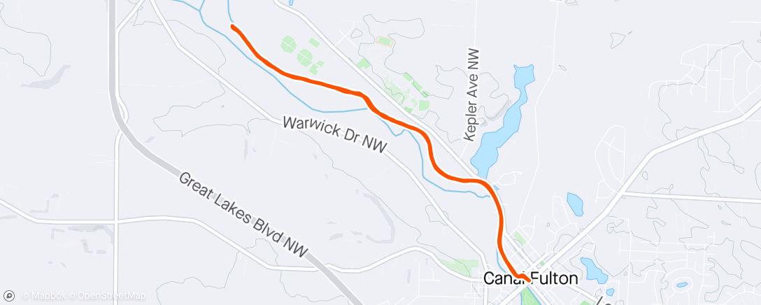 Map of the activity, 1.5 WU.. 4x half mile with .25 jog inbetween, 2x30 sec, CD