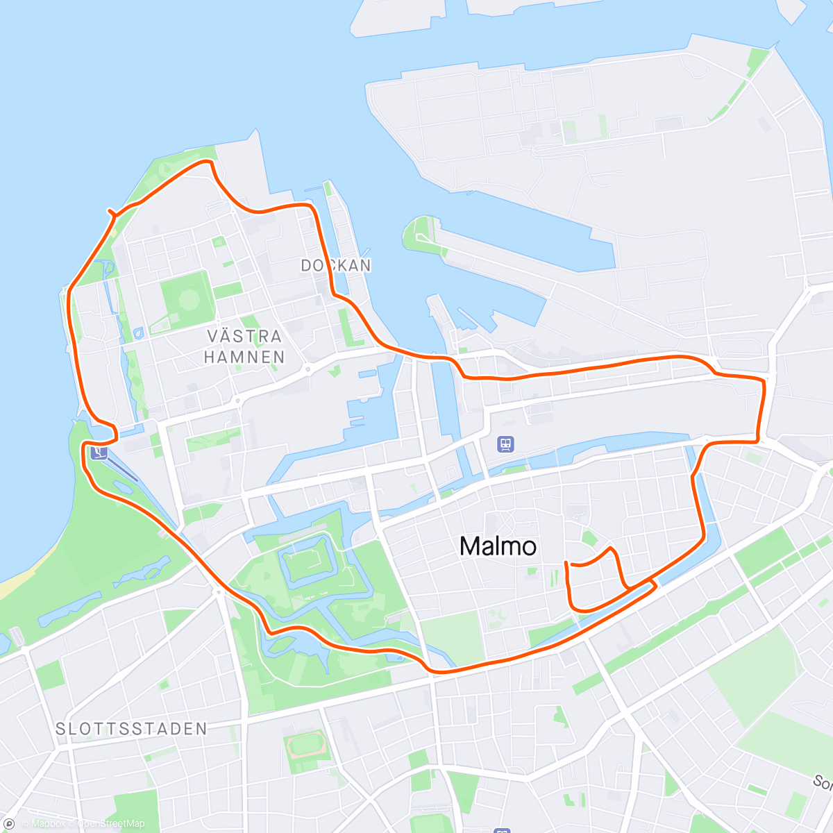 Map of the activity, Malmö Gerillalöpare med badstopp
