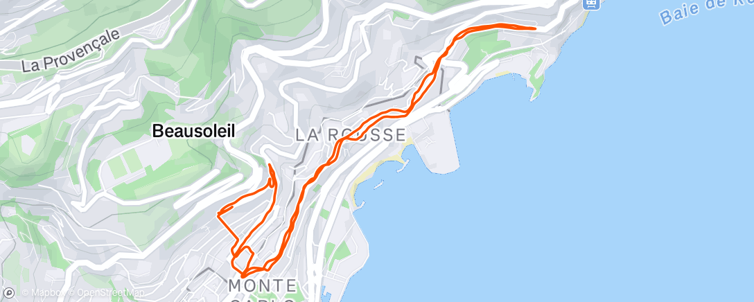 Map of the activity, Course à pied en soirée