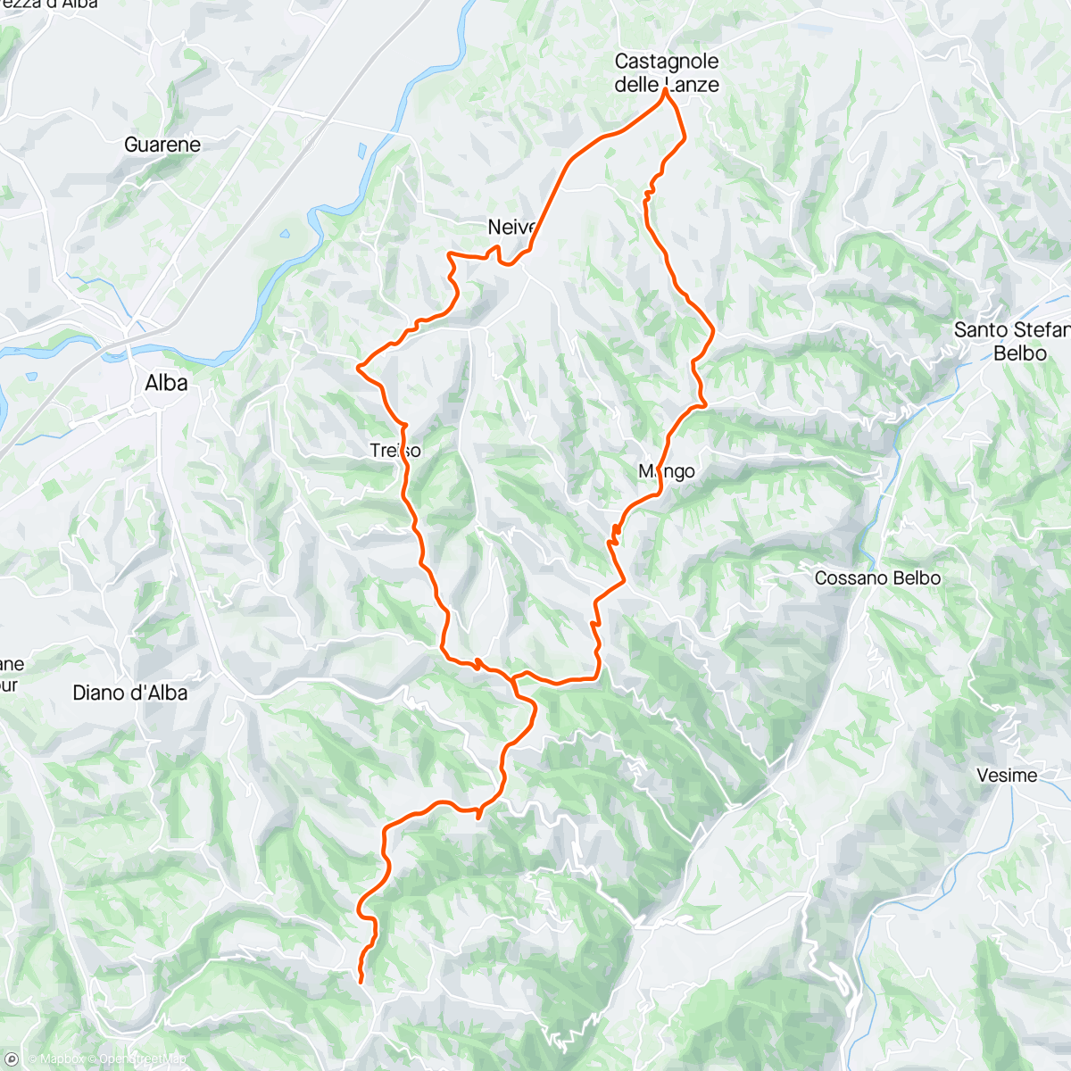Map of the activity, Piemonte dag 5 - først besøk på Officine Matteo, så kveldstur i skitlækker kveldssol