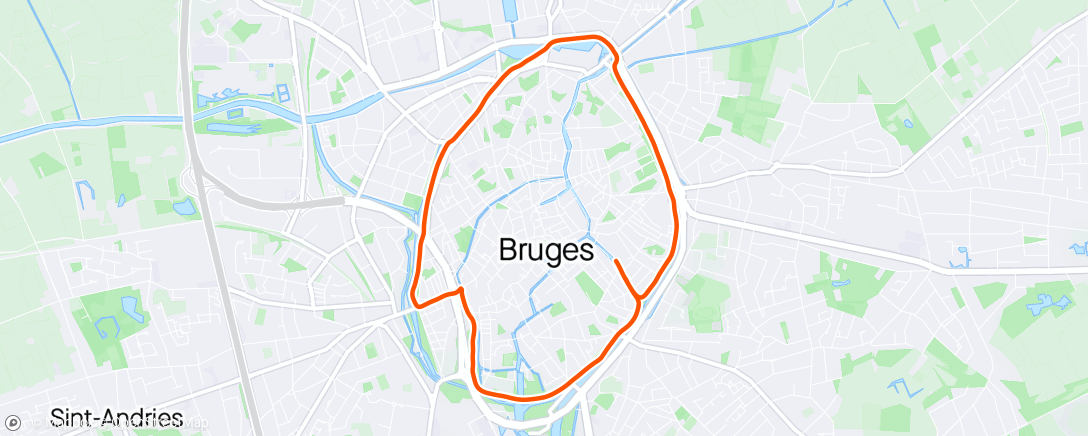 Carte de l'activité Brugge Circular (hindered by ships, bridges, and pedestrian crossings)