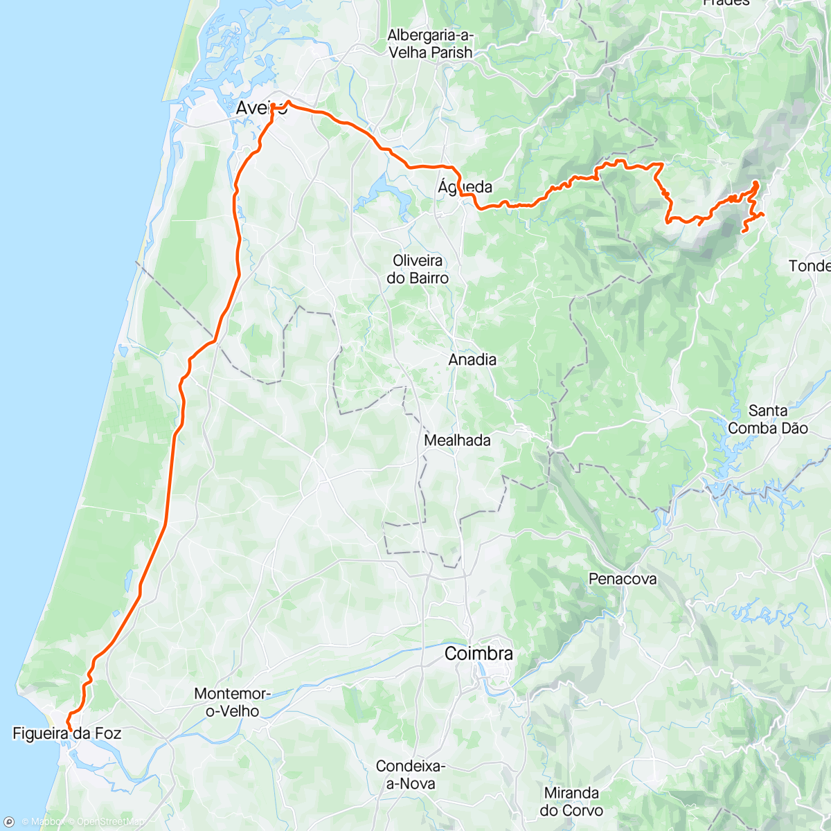 Mapa de la actividad (Bike packing up Caramulinho ➡️ Aveiro ⬇️ FdF)