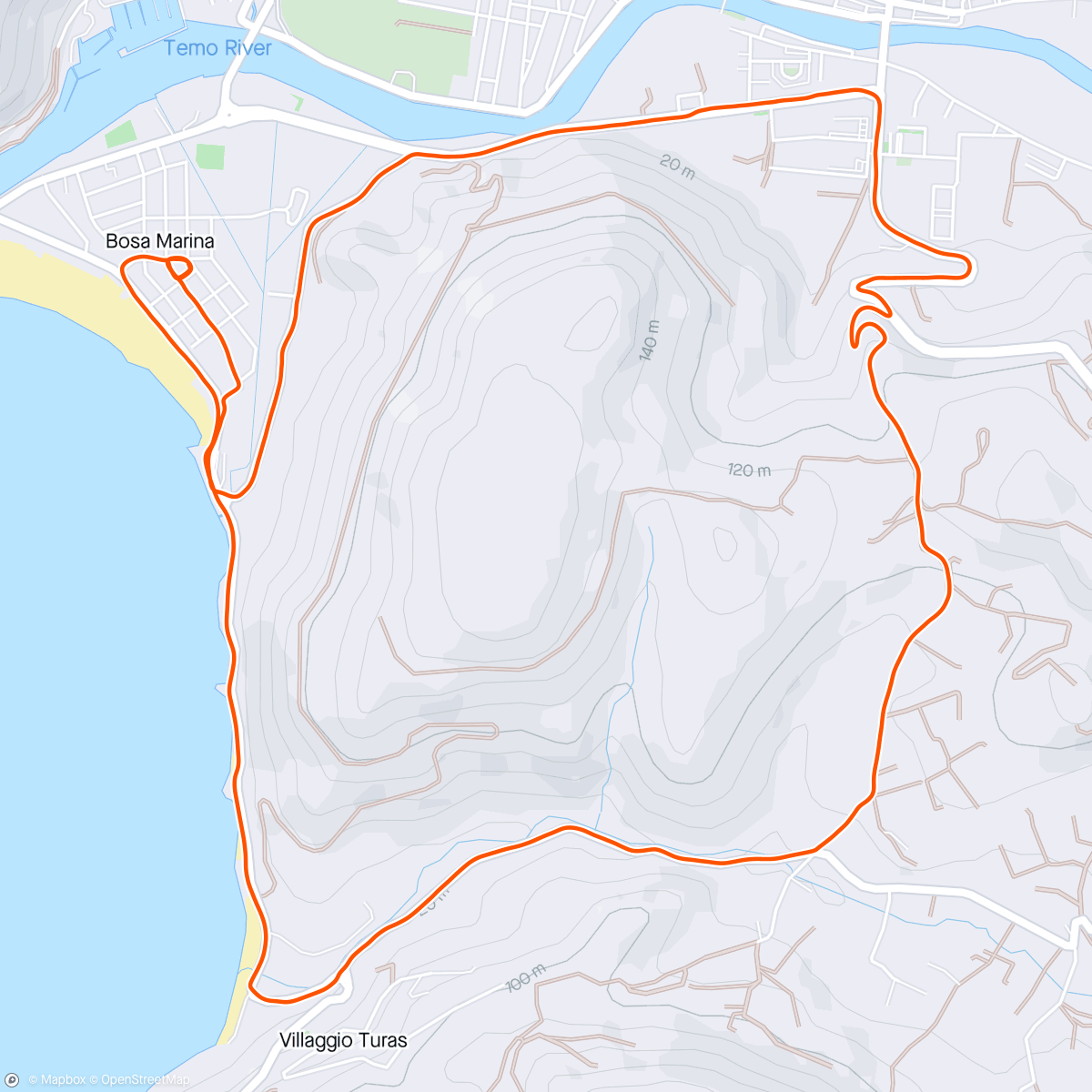 Map of the activity, Running a beautiful Strava Route in Bosa Marina