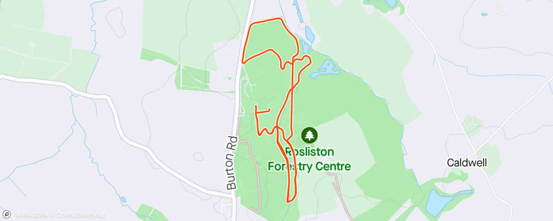 Map of the activity, Rosliston Parkrun with the little lady in the buggy - official time 28:33