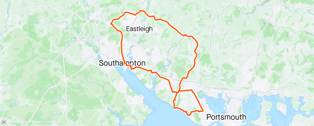 Map of the activity, Sotonia club ride to Lee on Solent. Could not keep up on the way back and went on my own route back from Fareham (also shorter).