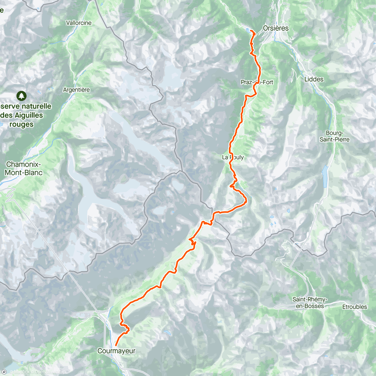 Map of the activity, Courmayeur to Champex Lac