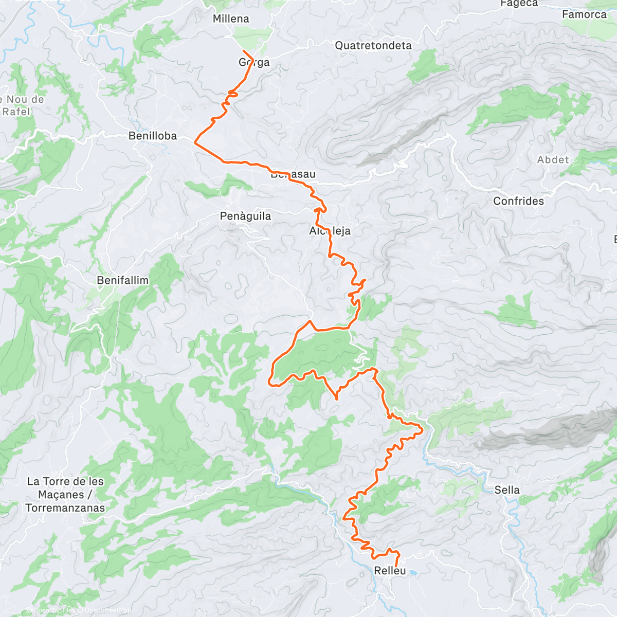 Map of the activity, ROUVY - Gorga to Port de Tudons to Relleu | Spain